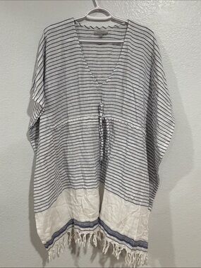 Cost Plus World Market White and Navy Striped Women’s Swim Coverup